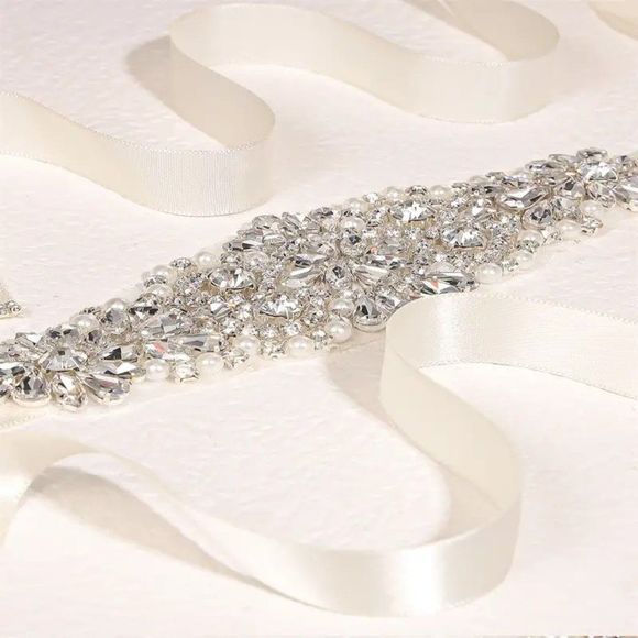 Rhinestone and Pearl Bridal Wedding Dress Belt Waist Chain Sash - Picture 8 of 10